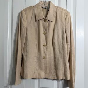 Vintage Kim Rogers Neutral Button Front Closure Cream Linen Blazer Size 12